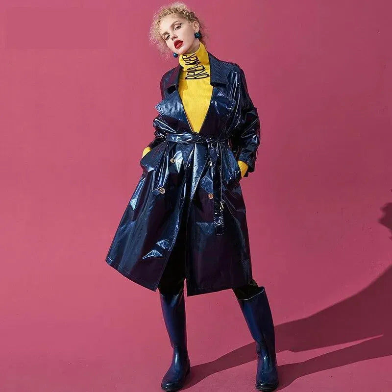 Women's Patent Trench Coat Oversized Statement Style