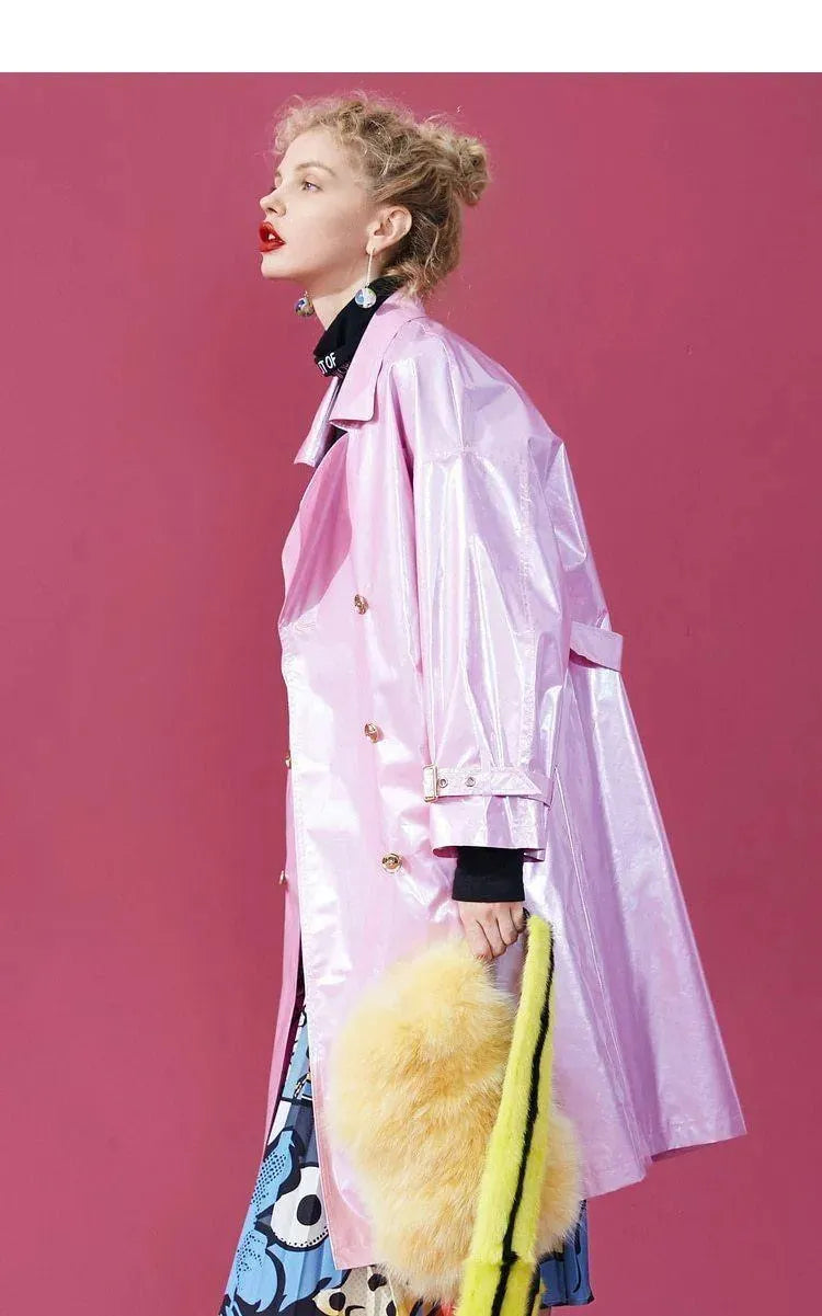 Women's Patent Trench Coat Oversized Statement Style