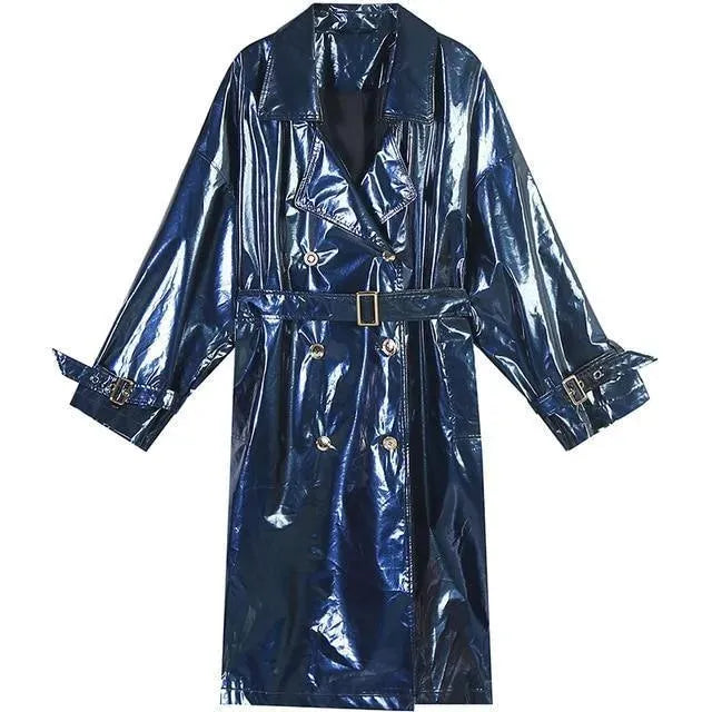 Women's Patent Trench Coat Oversized Statement Style