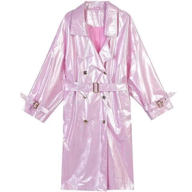 Women's Patent Trench Coat Oversized Statement Style