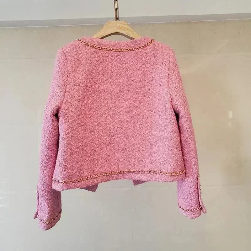 Women’s Pearl Trim Tweed Jacket Elegant Style