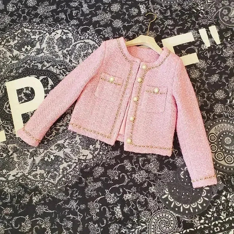 Women’s Pearl Trim Tweed Jacket Elegant Style