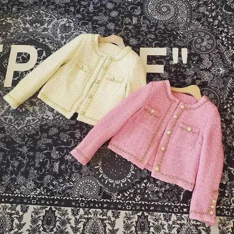 Women’s Pearl Trim Tweed Jacket Elegant Style