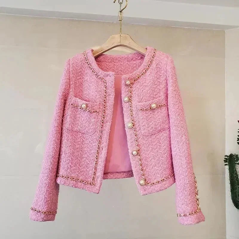 Women’s Pearl Trim Tweed Jacket Elegant Style