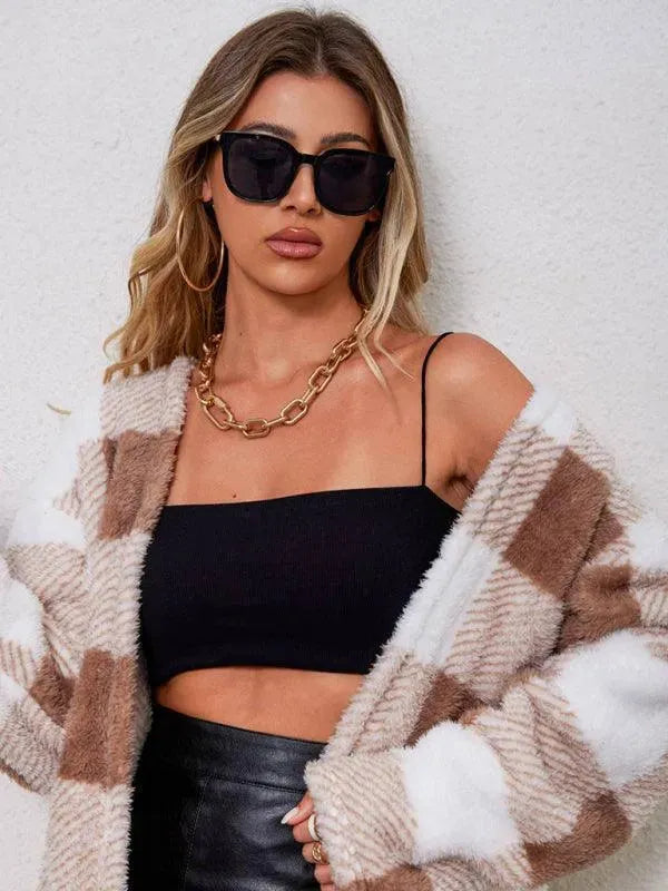 Women's Plaid Cardigan Coat Longline Open Style
