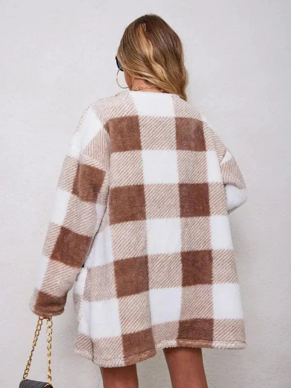 Women's Plaid Cardigan Coat Longline Open Style