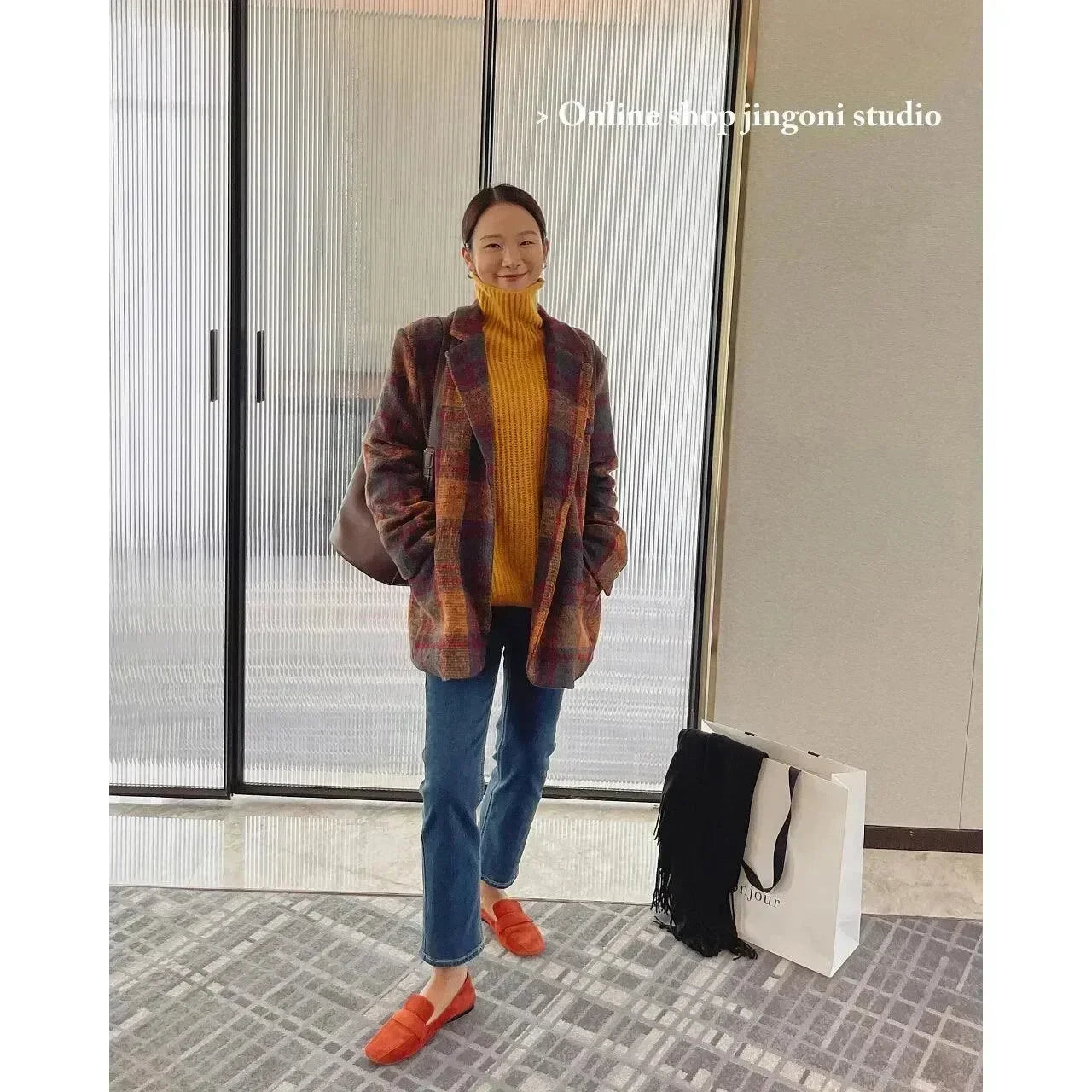 Women's Plaid Coat Lightweight Zipper Casual Fit