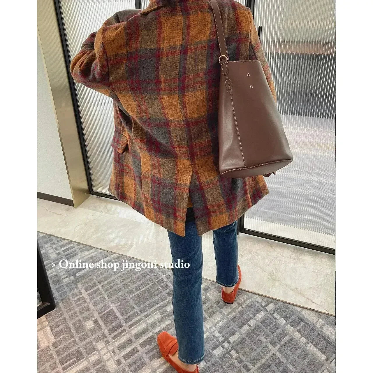 Women's Plaid Coat Lightweight Zipper Casual Fit