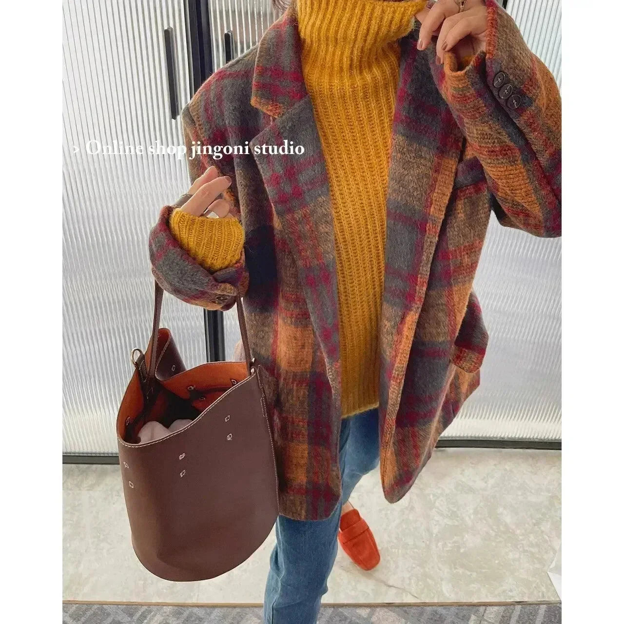 Women's Plaid Coat Lightweight Zipper Casual Fit