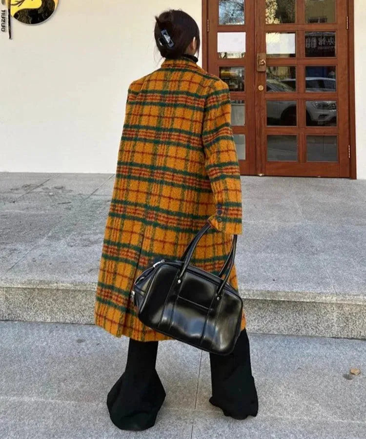 Women's Plaid Coat Oversized Longline Style