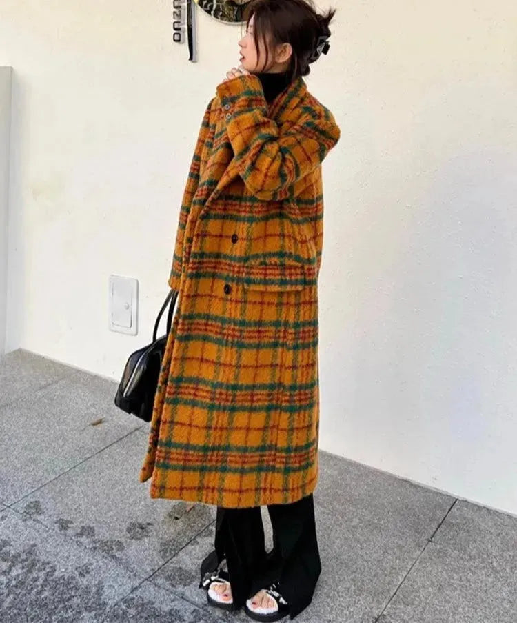 Women's Plaid Coat Oversized Longline Style