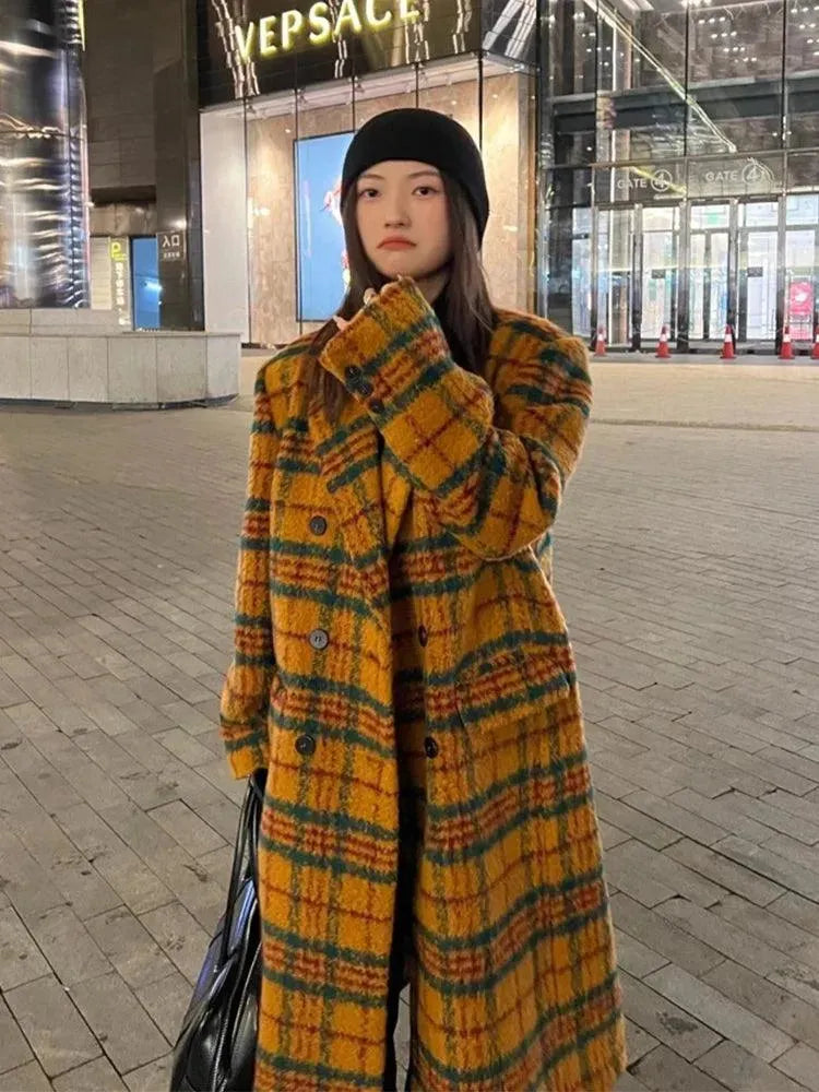Women's Plaid Coat Oversized Longline Style