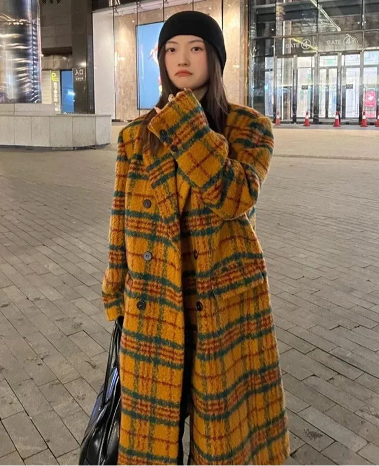 Women's Plaid Coat Oversized Longline Style