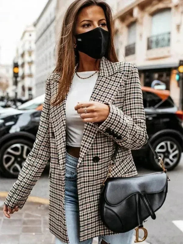 Women's Plaid Double Breasted Coat Oversized Style