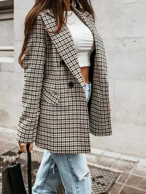 Women's Plaid Double Breasted Coat Oversized Style