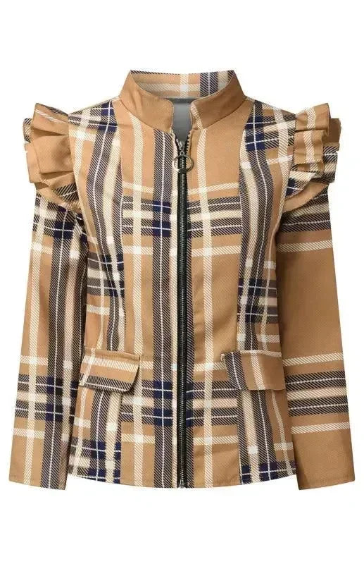 Women's Plaid Duster Coat Slim Fit Zipper Style