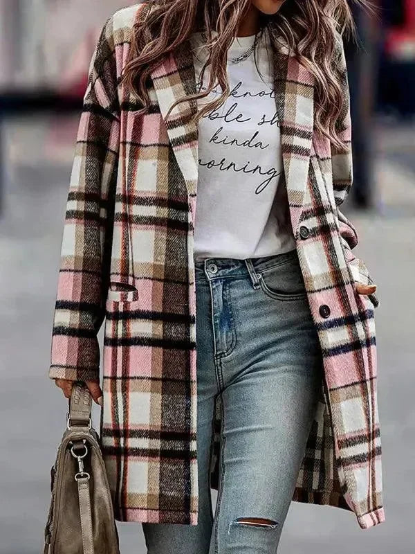 Women's Plaid Overcoat Oversized Casual Style