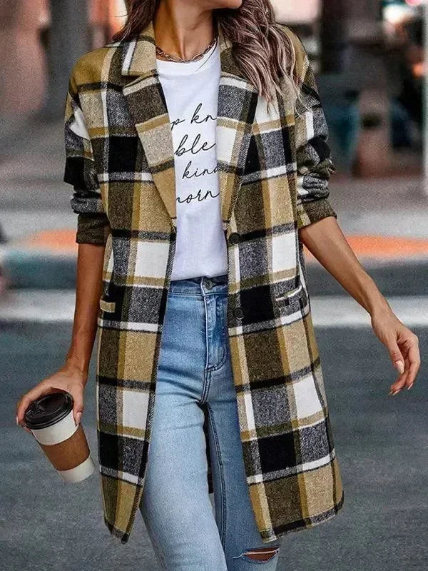 Women's Plaid Overcoat Oversized Casual Style