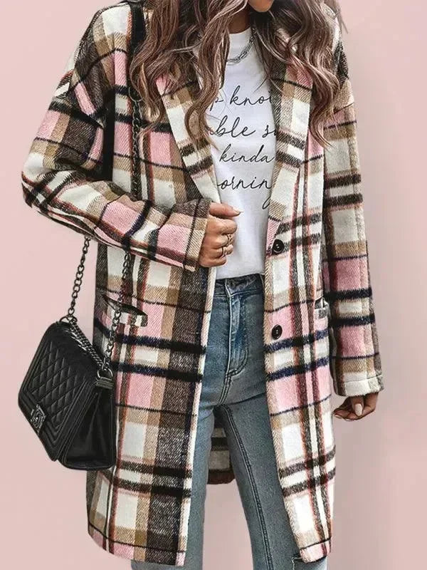 Women's Plaid Overcoat Oversized Casual Style