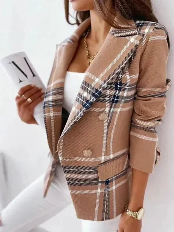 Women's Plaid Trench Coat Slim Fit Lightweight Style
