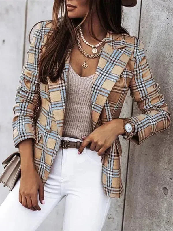 Women's Plaid Trench Coat Slim Fit Lightweight Style