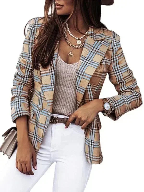 Women's Plaid Trench Coat Slim Fit Lightweight Style