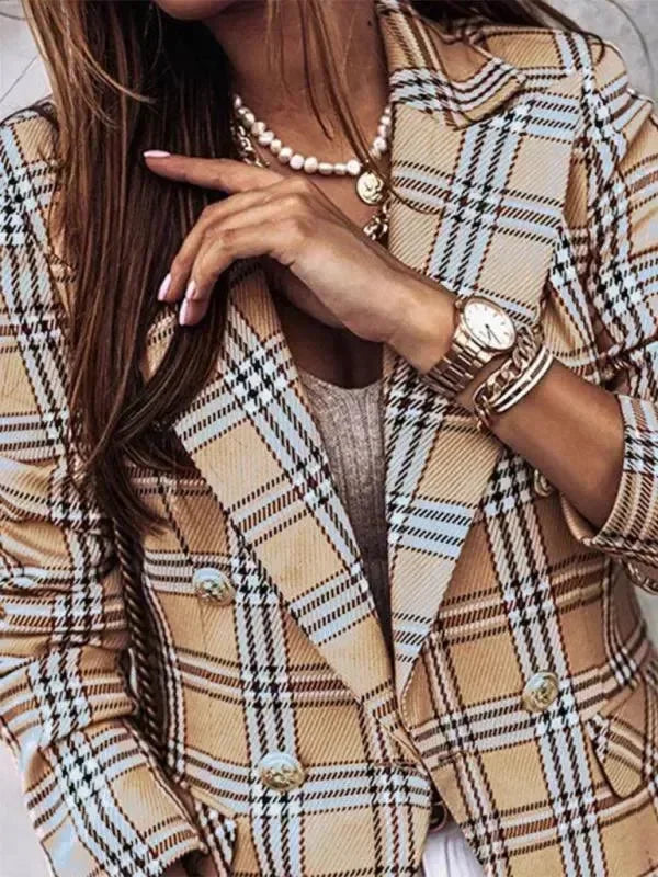 Women's Plaid Trench Coat Slim Fit Lightweight Style