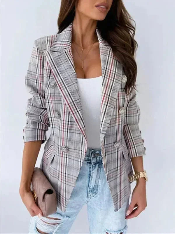 Women's Plaid Trench Coat Slim Fit Lightweight Style