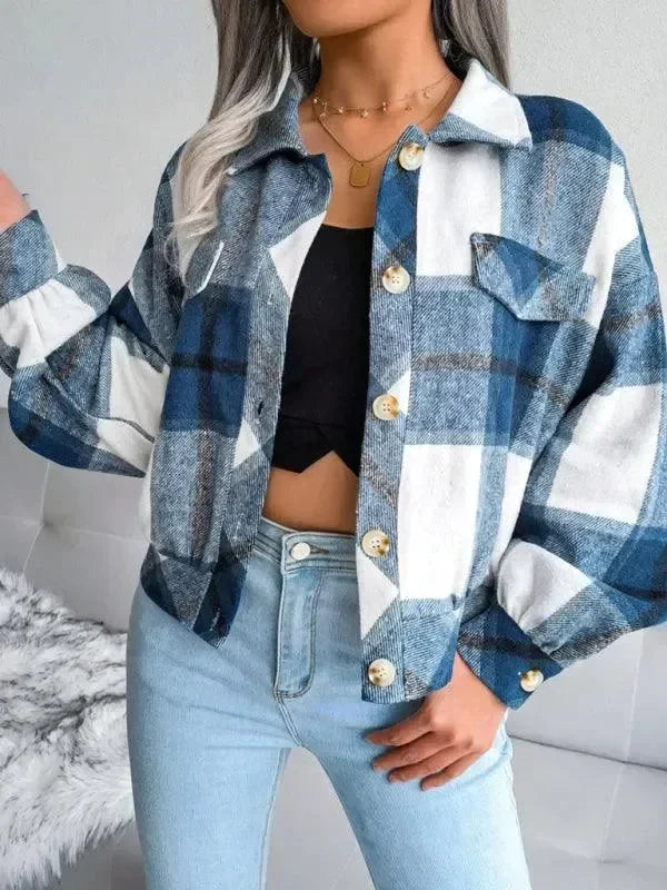 Women's Plaid Trucker Coat Loose Fit Casual Style