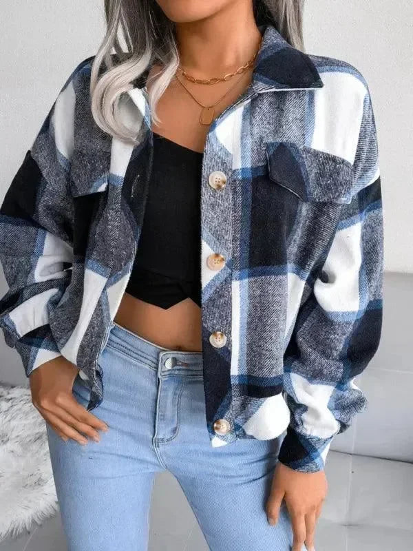 Women's Plaid Trucker Coat Loose Fit Casual Style