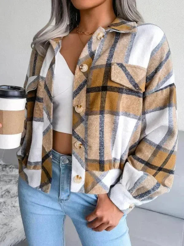 Women's Plaid Trucker Coat Loose Fit Casual Style