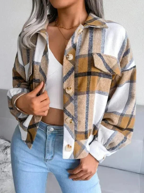 Women's Plaid Trucker Coat Loose Fit Casual Style