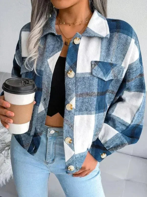 Women's Plaid Trucker Coat Loose Fit Casual Style