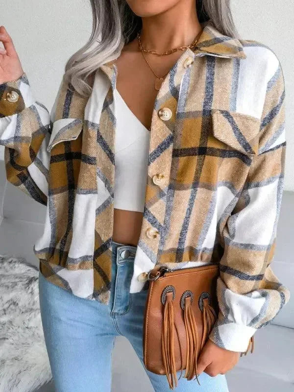 Women's Plaid Trucker Coat Loose Fit Casual Style