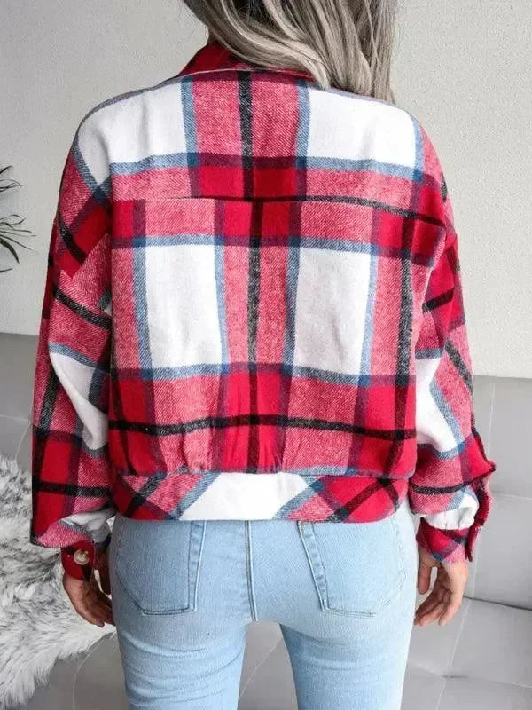 Women's Plaid Trucker Coat Loose Fit Casual Style