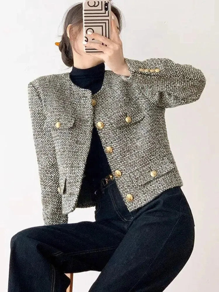 Women’s Pocket Tweed Jacket Casual Style
