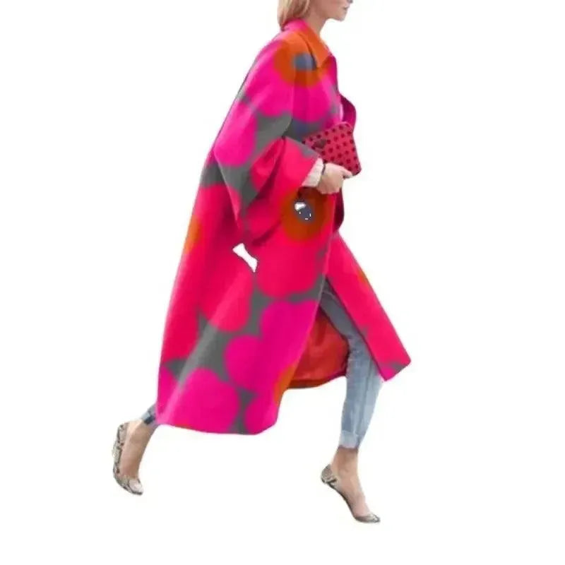 Women's Printed Overcoat Longline Open Front Style