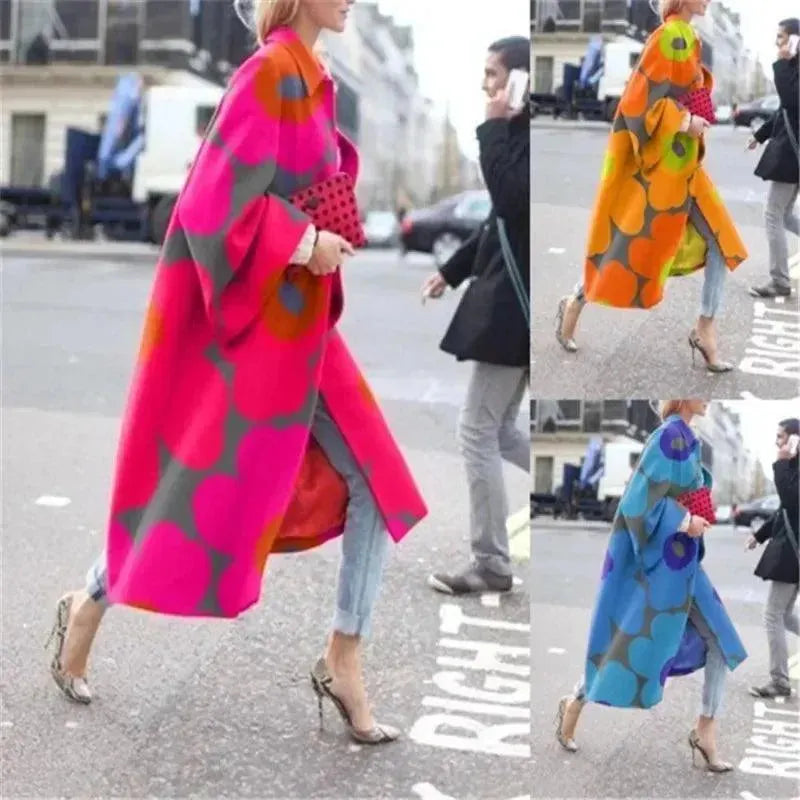 Women's Printed Overcoat Longline Open Front Style