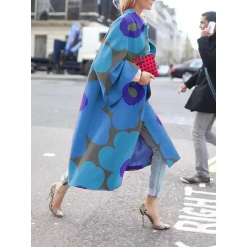 Women's Printed Overcoat Longline Open Front Style