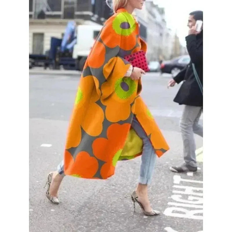 Women's Printed Overcoat Longline Open Front Style