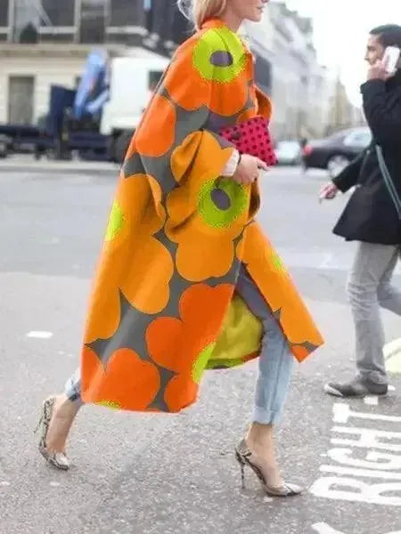 Women's Printed Overcoat Longline Open Front Style