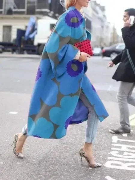 Women's Printed Overcoat Longline Open Front Style