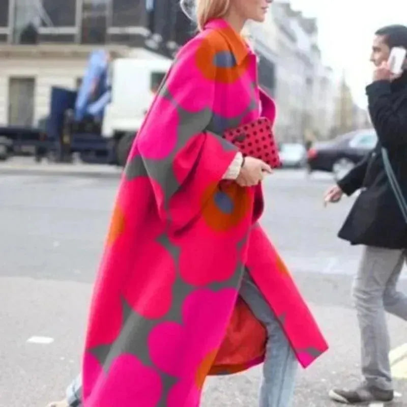 Women's Printed Overcoat Longline Open Front Style