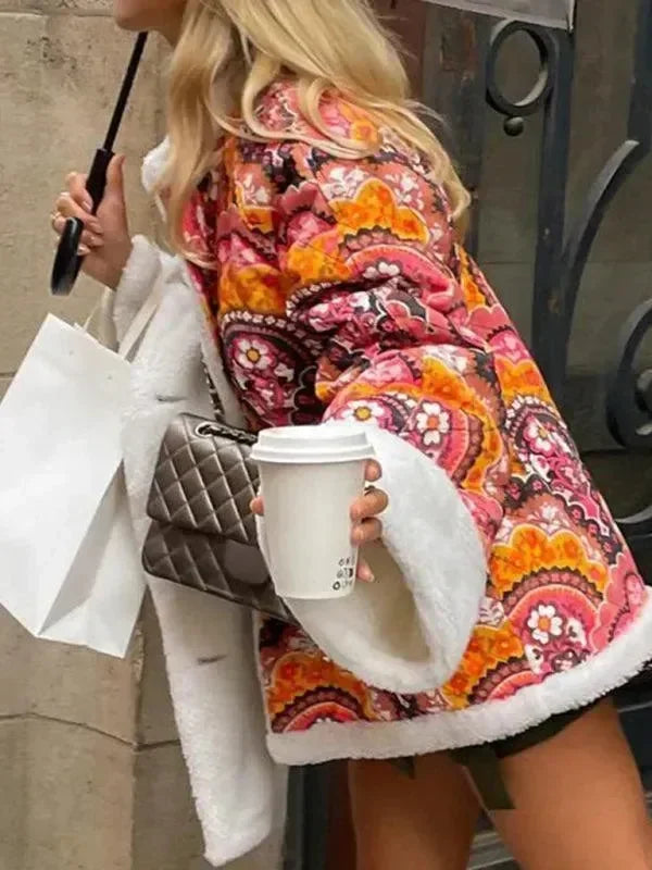 Women's Printed Overcoat Loose Fit Casual Style