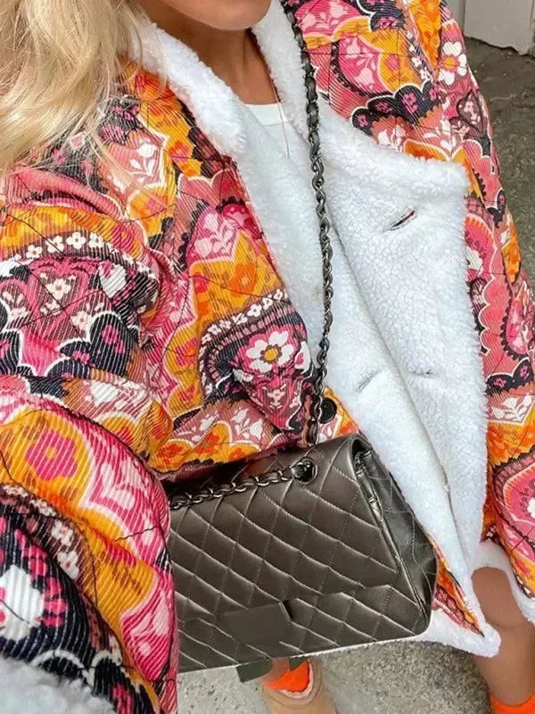 Women's Printed Overcoat Loose Fit Casual Style