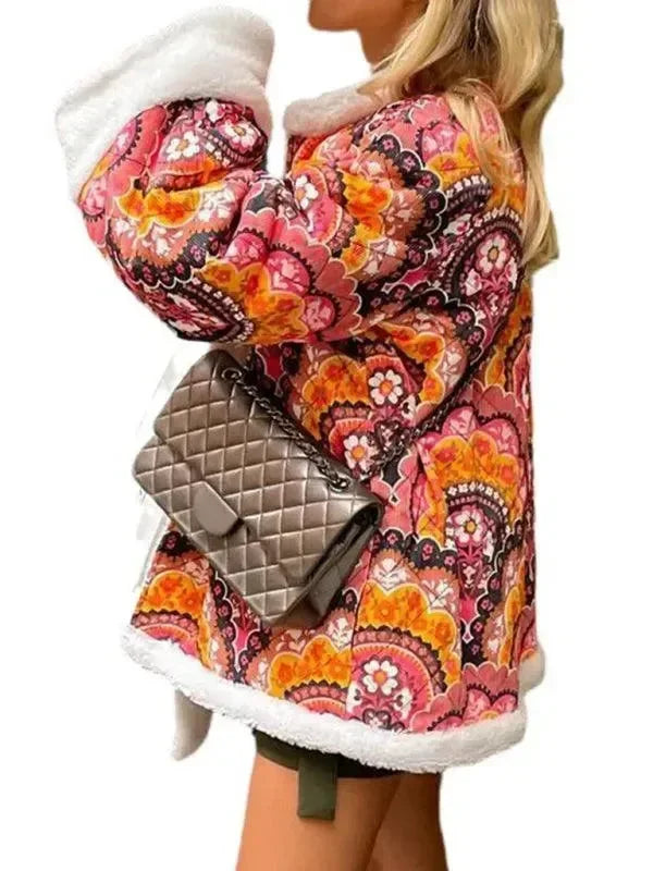 Women's Printed Overcoat Loose Fit Casual Style