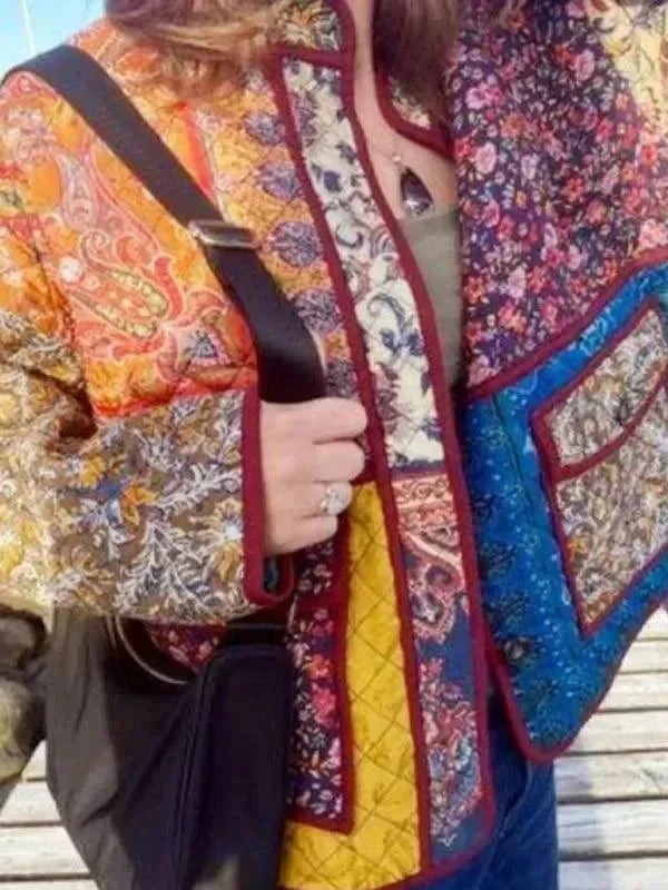 Women's Printed Overcoat Loose Fit Zipper Style