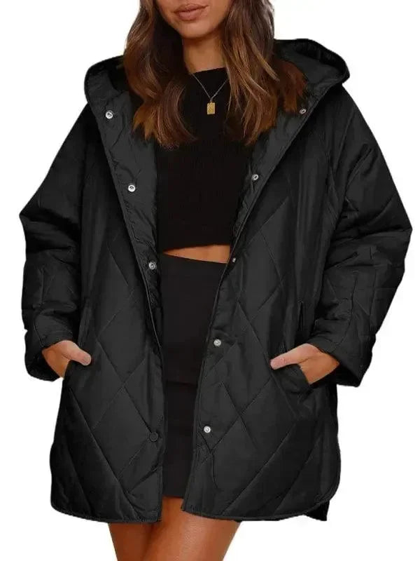 Women's Quilted Coat Hooded Mid Length Style
