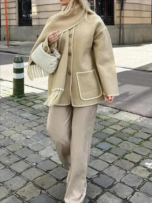 Women's Shawl Coat Fringed Hem Warm Style
