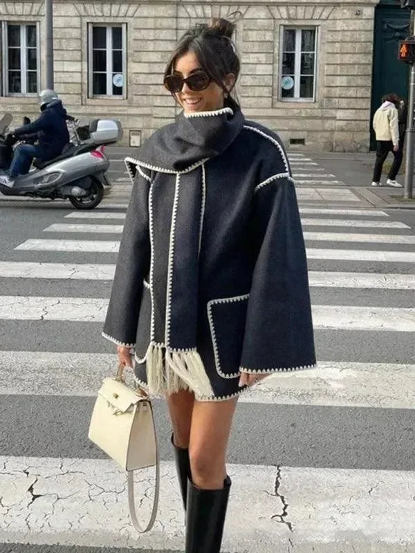 Women's Shawl Coat Fringed Hem Warm Style
